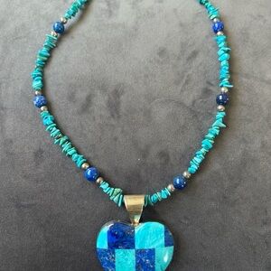 Jay King Turquoise and Lapis Sterling Heart Necklace